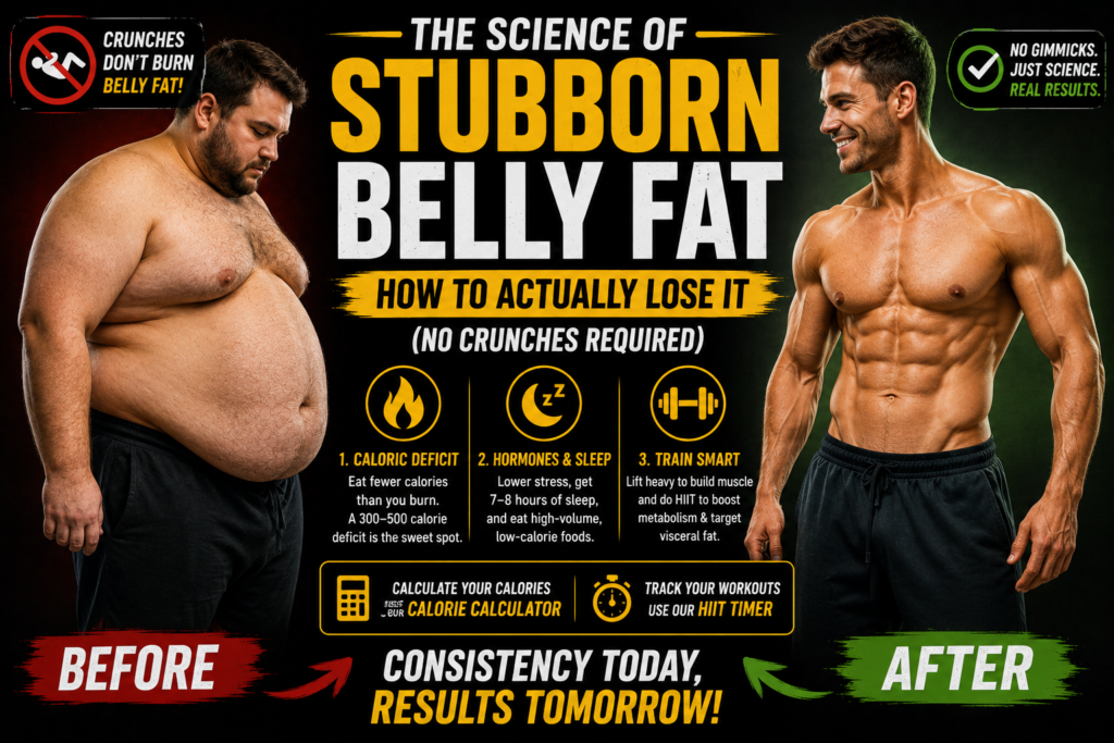 A fit man resting after a HIIT workout, demonstrating how to lose stubborn belly fat through intense training and science-backed methods.